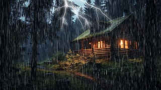 Heavy rain with thunder & lightning hit the wooden house in the forest, went to sleep for 3 minutes