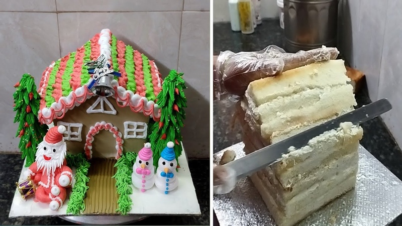 Christmas House Cake Design, Santa House Cake, Merry Christmas House Theme Cake