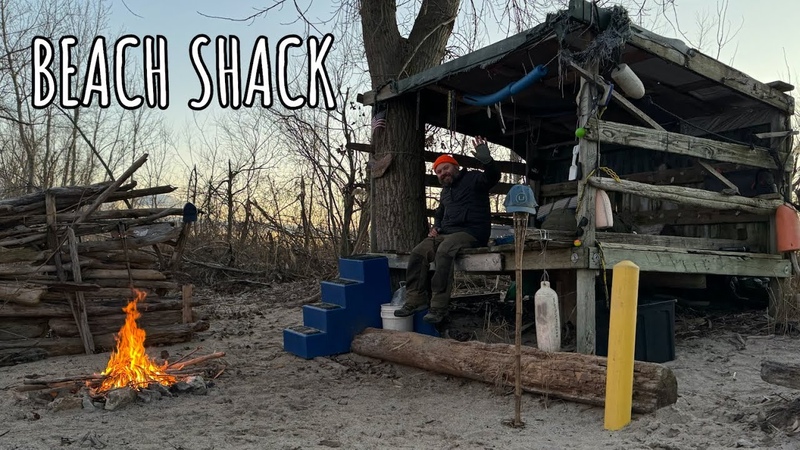 Winter CAMPING in a Weird Party Shack that I found on the