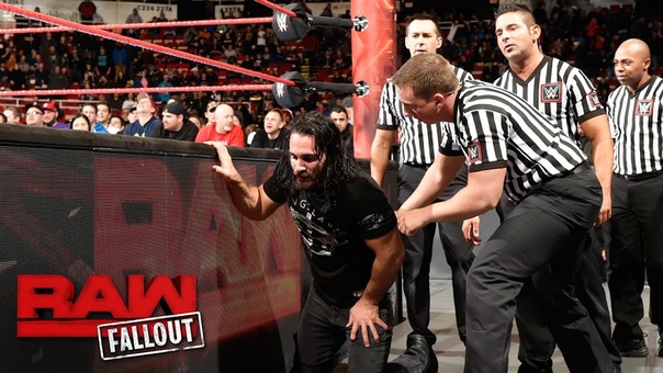 Seth Rollins is helped out of the arena after his encounter with Triple H: Raw Fallout, Mar 13,
