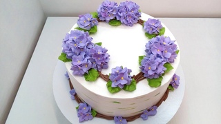 Тортик с Гортензиями(крем БЗК). /Cake with Hydrangeas(protein custard).