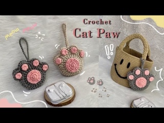 CROCHET KEYCHAIN : Crochet Mini Pouch Tutorial | Earphone Bag Crochet | Crochet Cat Paw Keychain