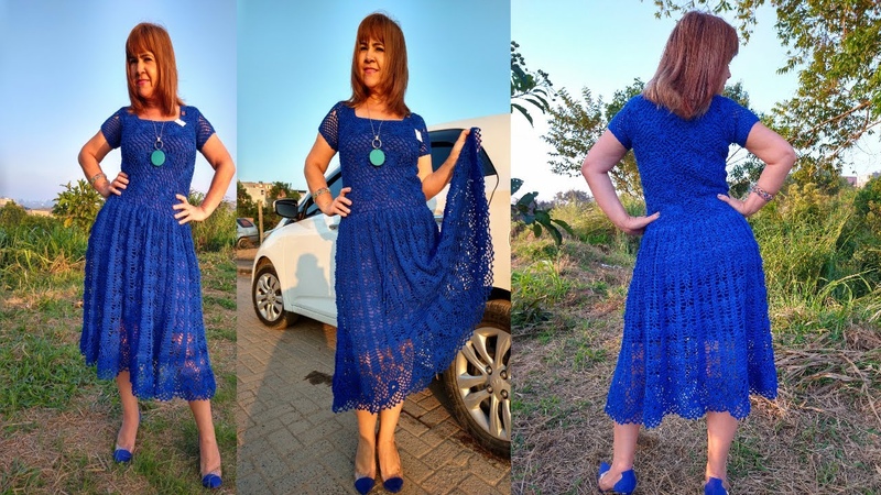 VESTIDO DE CROCHÊ FLORIDO AZUL ( G) VÍ DEO AULA PASSO Á