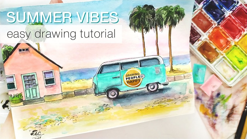 EASY DRAWING LANDSCAPE SCENERY BEACH Hawaii Summer Vibes Watercolor Tutorial For