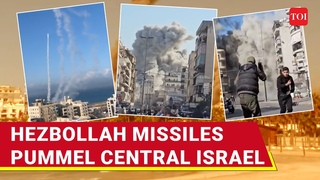 Central Israel Under Attack: Missiles Pummel Tel Aviv Suburbs Hezbollah Bombs North | Watch