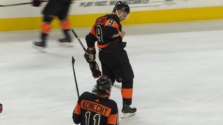 Puck disappears into Ivan Provorov’s gear!