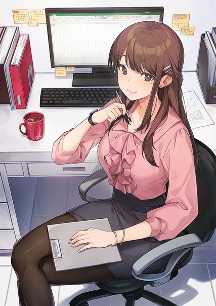Secretary curly anime messy