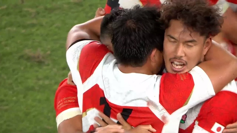 Japan players celebrate historic win