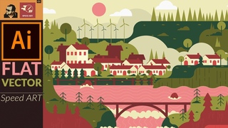 2D Flat Landscape with Basic Shapes in Adobe Illustrator |  Speed Art