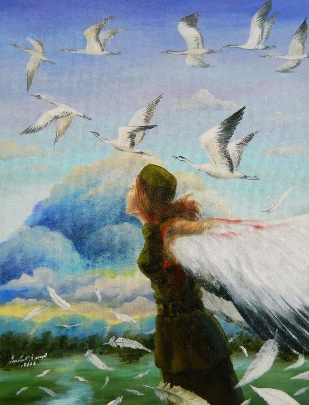 Картина журавлиный Клин живопись