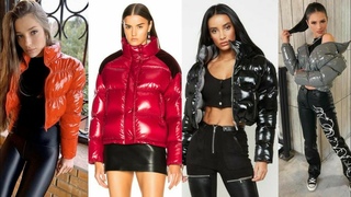 shinny and eye catching latex leather puffer jackets for women and girls